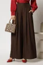 Pantaloni maro cu croi larg si elastic pe talie, 1, dyfashion.ro