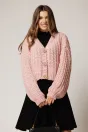 Pulover scurt roz tricotat lejer, 1, dyfashion.ro