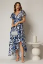 Rochie asimetrica din satin cu imprimeuri bleumarin si decolteu petrecut, 1, dyfashion.ro
