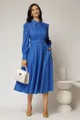 Rochie DY Fashion albastra din poplin cu guler dublu si curea in talie, 3, dyfashion.ro