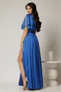 Rochie DY Fashion albastra lunga de seara cu decolteu adanc si funde ample, 2, dyfashion.ro