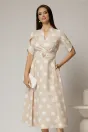Rochie DY Fashion bej cu buline cu decolteu si maneci petrecute, 1, dyfashion.ro