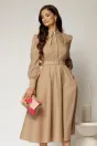 Rochie DY Fashion bej din poplin cu guler dublu si curea in talie, 1, dyfashion.ro