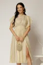 Rochie DY Fashion bej din voal creponat si insertii de dantela la bust, 1, dyfashion.ro