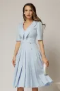 Rochie DY Fashion bleu cu decolteu cu guler ascutit si fusta plisata, 1, dyfashion.ro