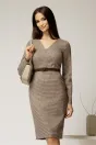 Rochie DY Fashion conica din stofa carou negru maro si curea in talie, 1, dyfashion.ro