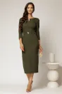 Rochie DY Fashion conica kaki cu decupaj la bust si accesoriu pe talie, 3, dyfashion.ro