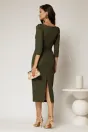 Rochie DY Fashion conica kaki cu decupaj la bust si accesoriu pe talie, 2, dyfashion.ro