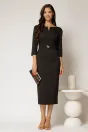 Rochie DY Fashion conica neagra cu decupaj la bust si accesoriu pe talie, 3, dyfashion.ro