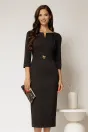 Rochie DY Fashion conica neagra cu decupaj la bust si accesoriu pe talie, 1, dyfashion.ro