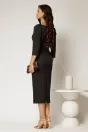 Rochie DY Fashion conica neagra cu decupaj la bust si accesoriu pe talie, 2, dyfashion.ro