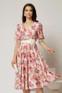 Rochie DY Fashion cu imprimeu floral corai si floare in talie, 1, dyfashion.ro