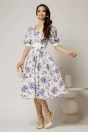 Rochie DY Fashion cu imprimeu floral lila si floare in talie, 3, dyfashion.ro