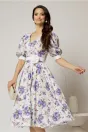 Rochie DY Fashion cu imprimeu floral lila si floare in talie, 1, dyfashion.ro