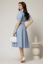 Rochie DY Fashion din poplin bleu cu guler in contrast si curea in talie, 2, dyfashion.ro
