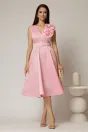 Rochie DY Fashion din tafta roz cu floare ampla cu perla pe umar, 3, dyfashion.ro