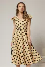 Rochie DY Fashion galben pai cu buline si curea in talie, 1, dyfashion.ro