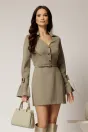 Rochie DY Fashion kaki cu maneci evazate si decolteu cu guler, 1, dyfashion.ro