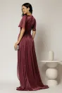 Rochie DY Fashion lunga mov pruna de seara din voal peliculizat, 2, dyfashion.ro