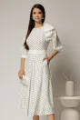 Rochie DY Fashion midi alba cu buline si funda ampla pe umar, 1, dyfashion.ro