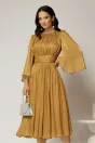 Rochie DY Fashion midi aurie din voal peliculizat cu maneci ample, 1, dyfashion.ro