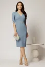 Rochie DY Fashion midi bleu cu maneci lalea si accesoriu talie, 3, dyfashion.ro