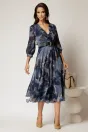 Rochie DY Fashion midi bleumarin din voal satinat cu imprimeu, 3, dyfashion.ro