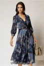 Rochie DY Fashion midi bleumarin din voal satinat cu imprimeu, 1, dyfashion.ro