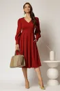 Rochie DY Fashion midi bordo cu decolteu in V si pliuri pe fusta, 3, dyfashion.ro