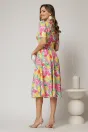 Rochie DY Fashion midi cu imprimeu roz si galben in clos din triplu voal cu nasturi la bust si curea in talie, 2, dyfashion.ro