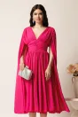 Rochie DY Fashion midi fucsia din voal in clos cu nasturi si maneci ample, 1, dyfashion.ro