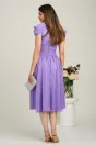 Rochie DY Fashion midi lila din voal in clos cu accesoriu si decupaj la decolteu, 2, dyfashion.ro