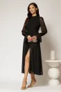 Rochie DY Fashion midi neagra din tulle fin in clos cu crapatura pe picior, 3, dyfashion.ro
