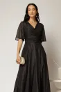 Rochie DY Fashion midi neagra din voal cu fir lurex, 3, dyfashion.ro