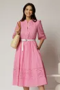 Rochie DY Fashion roz din bumbac cu insertii perforate si curea in talie, 1, dyfashion.ro