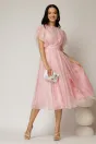 Rochie DY Fashion roz din voal creponat si insertii de dantela la bust, 3, dyfashion.ro