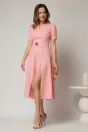 Rochie DY Fashion roz somon midi cu detaliu talie si decupaj la decolteu, 3, dyfashion.ro