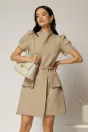 Rochie DY Fashion scurta bej cu aplicatii pe capace si decolteu rotund, 1, dyfashion.ro