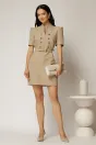 Rochie DY Fashion scurta bej cu nasturi decorativi pe bust si maneca scurta, 3, dyfashion.ro