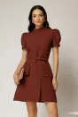 Rochie DY Fashion scurta caramizie cu aplicatii pe capace si decolteu rotund, 1, dyfashion.ro