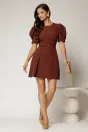Rochie DY Fashion scurta caramizie cu maneci scurte si pliuri pe fusta, 3, dyfashion.ro
