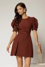 Rochie DY Fashion scurta caramizie cu maneci scurte si pliuri pe fusta, 1, dyfashion.ro