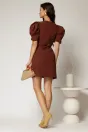 Rochie DY Fashion scurta caramizie cu maneci scurte si pliuri pe fusta, 2, dyfashion.ro