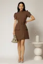 Rochie DY Fashion scurta maro cu aplicatii pe capace si decolteu rotund, 3, dyfashion.ro