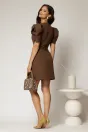 Rochie DY Fashion scurta maro cu maneci scurte si pliuri pe fusta, 2, dyfashion.ro