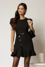 Rochie DY Fashion scurta neagra cu nasturi si volanas la fusta, 1, dyfashion.ro