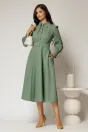 Rochie DY Fashion verde fistic din poplin cu guler dublu si curea in talie, 3, dyfashion.ro