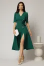 Rochie DY Fashion verde midi cu detaliu floral pe talie si decolteu in V, 3, dyfashion.ro