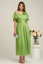 Rochie lunga eleganta din voal verde cu floare la bust- Moze, 1, dyfashion.ro