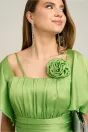 Rochie lunga eleganta din voal verde cu floare la bust- Moze, 3, dyfashion.ro